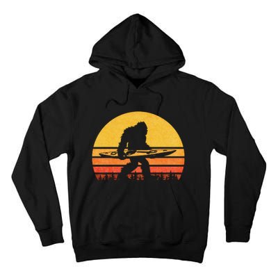 Retro Bigfoot Kayak Gift Vintage Sasquatch Kayaking Gift Tall Hoodie