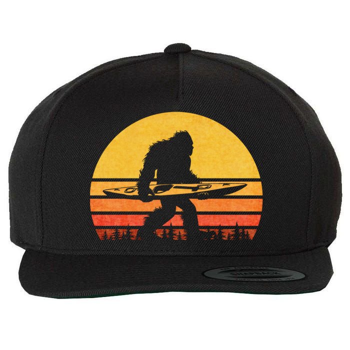 Retro Bigfoot Kayak Gift Vintage Sasquatch Kayaking Gift Wool Snapback Cap