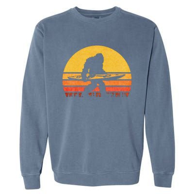 Retro Bigfoot Kayak Gift Vintage Sasquatch Kayaking Gift Garment-Dyed Sweatshirt