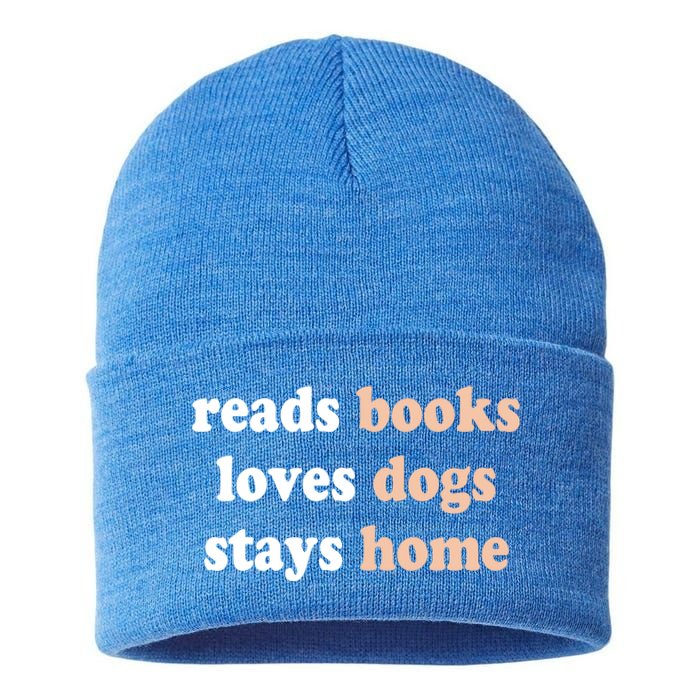 Reads Books Loves Dogs Stays Home Funny Lover Quote Gift Meaningful Gift Sustainable Knit Beanie