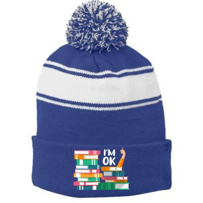 Reading Book Lovers I'm Ok National Book Lovers Day Cute Gift Stripe Pom Pom Beanie