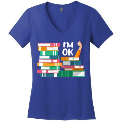 Reading Book Lovers I'm Ok National Book Lovers Day Cute Gift Women's V-Neck T-Shirt