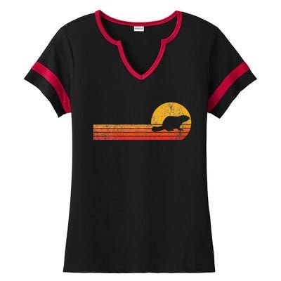 Retro Beaver Lover Funny Beaver Vintage Ladies Halftime Notch Neck Tee