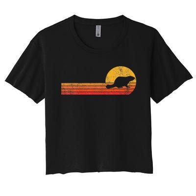 Retro Beaver Lover Funny Beaver Vintage Women's Crop Top Tee