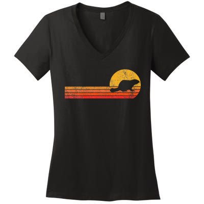 Retro Beaver Lover Funny Beaver Vintage Women's V-Neck T-Shirt