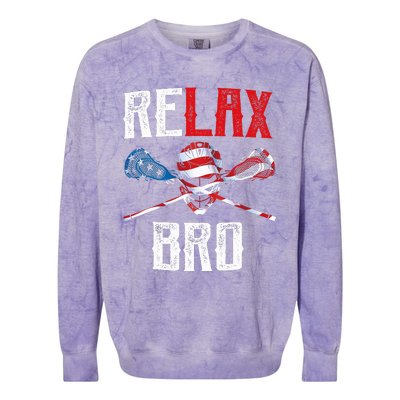 Relax Bro Lacrosse American Flag Lax Lacrosse Player Gifts Colorblast Crewneck Sweatshirt