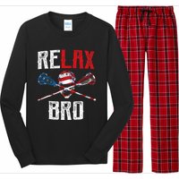 Relax Bro Lacrosse American Flag Lax Lacrosse Player Gifts Long Sleeve Pajama Set