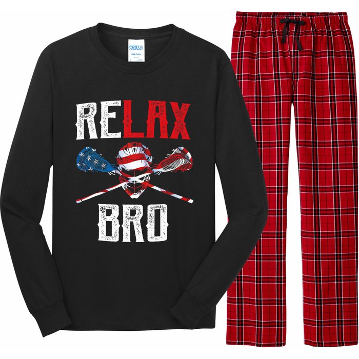 Relax Bro Lacrosse American Flag Lax Lacrosse Player Gifts Long Sleeve Pajama Set