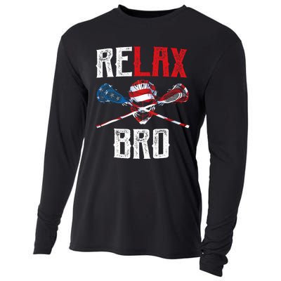 Relax Bro Lacrosse American Flag Lax Lacrosse Player Gifts Cooling Performance Long Sleeve Crew