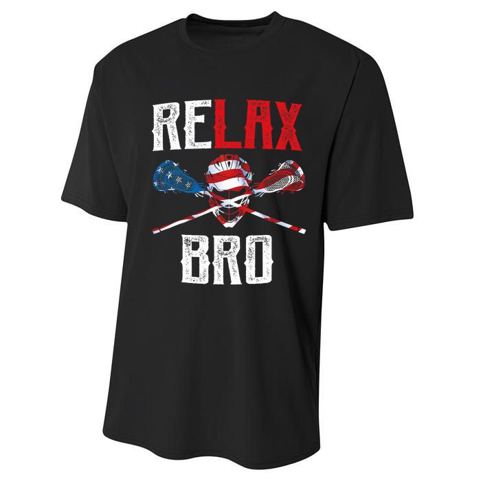 Relax Bro Lacrosse American Flag Lax Lacrosse Player Gifts Performance Sprint T-Shirt