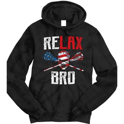 Relax Bro Lacrosse American Flag Lax Lacrosse Player Gifts Tie Dye Hoodie