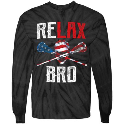 Relax Bro Lacrosse American Flag Lax Lacrosse Player Gifts Tie-Dye Long Sleeve Shirt