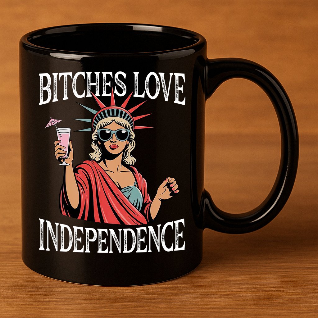 Retro Bitches Love Independence Funny 11oz C Handle Ceramic Mug