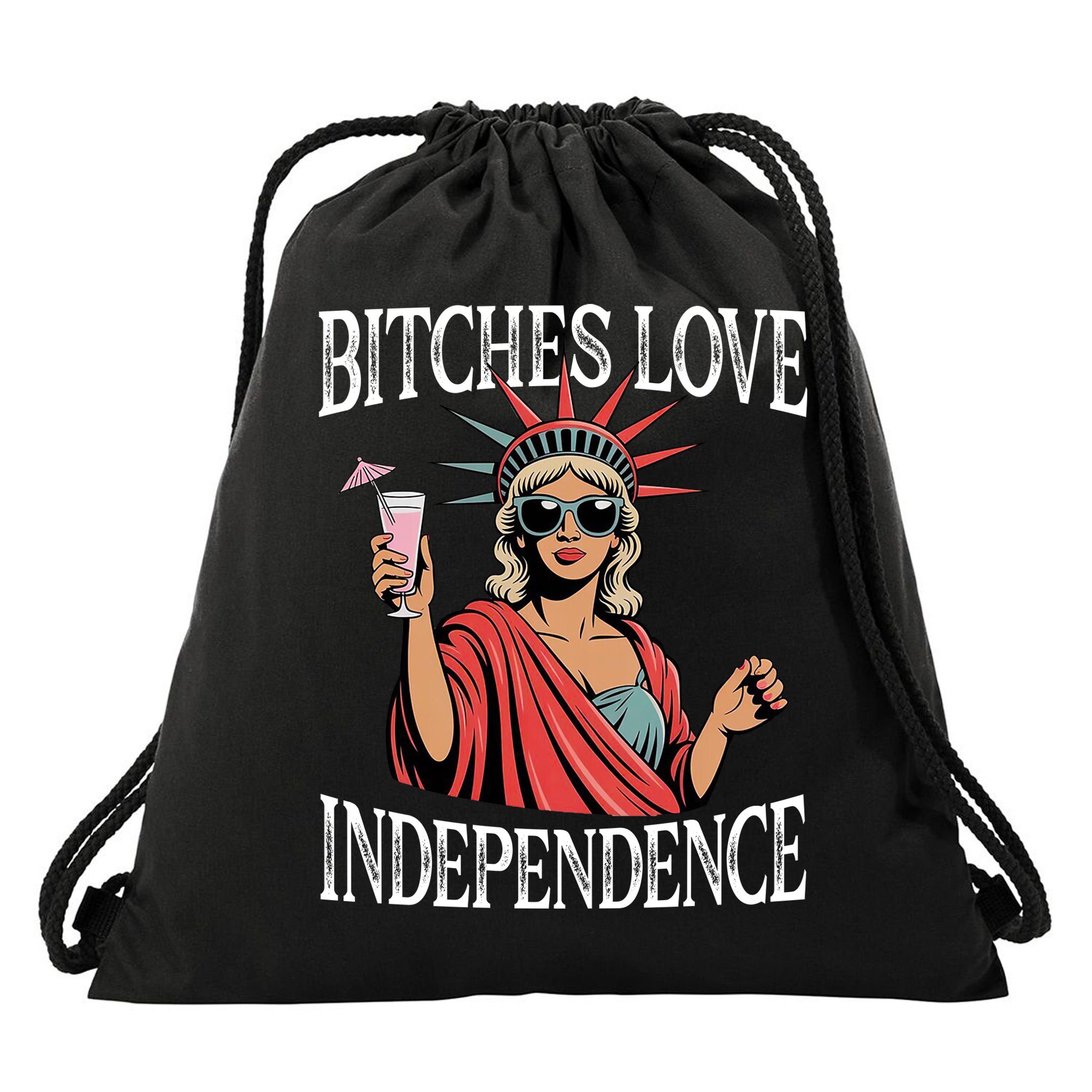 Retro Bitches Love Independence Funny Drawstring Bag