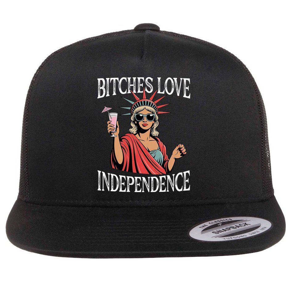 Retro Bitches Love Independence Funny Flat Bill Trucker Hat