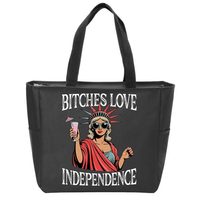 Retro Bitches Love Independence Funny Zip Tote Bag
