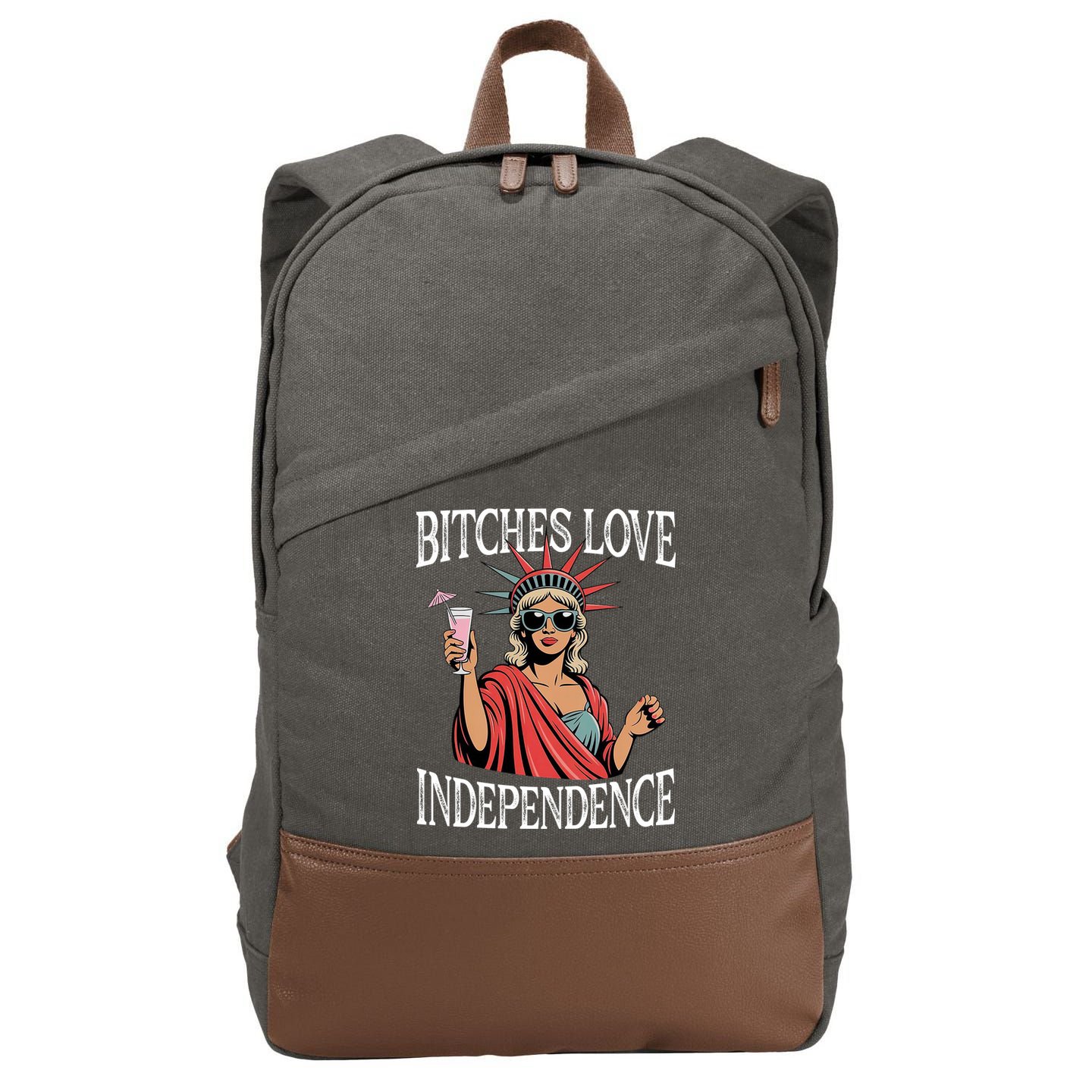 Retro Bitches Love Independence Funny Cotton Canvas Backpack