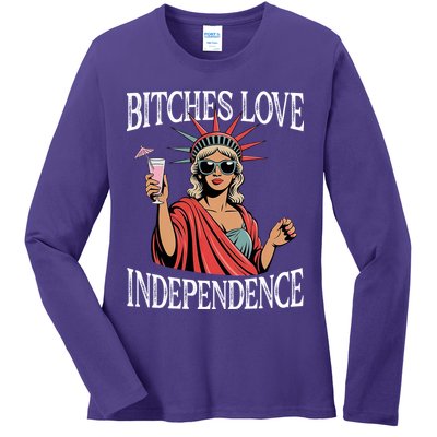 Retro Bitches Love Independence Funny Ladies Long Sleeve Shirt