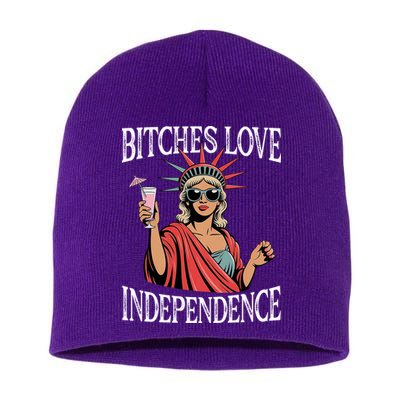 Retro Bitches Love Independence Funny Short Acrylic Beanie