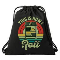 Retro Book Librarian This Is How I Roll Book Drawstring Bag