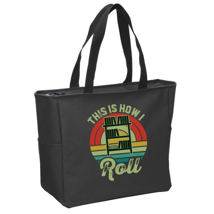 Retro Book Librarian This Is How I Roll Book Zip Tote Bag