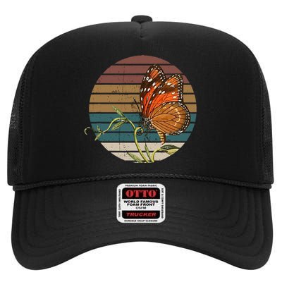 Retro Butterfly Lover Monarch Entomolgist Vintage Milkweed High Crown Mesh Back Trucker Hat