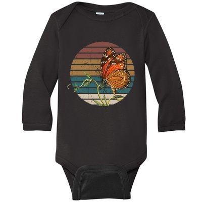 Retro Butterfly Lover Monarch Entomolgist Vintage Milkweed Baby Long Sleeve Bodysuit