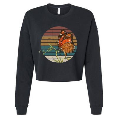 Retro Butterfly Lover Monarch Entomolgist Vintage Milkweed Cropped Pullover Crew