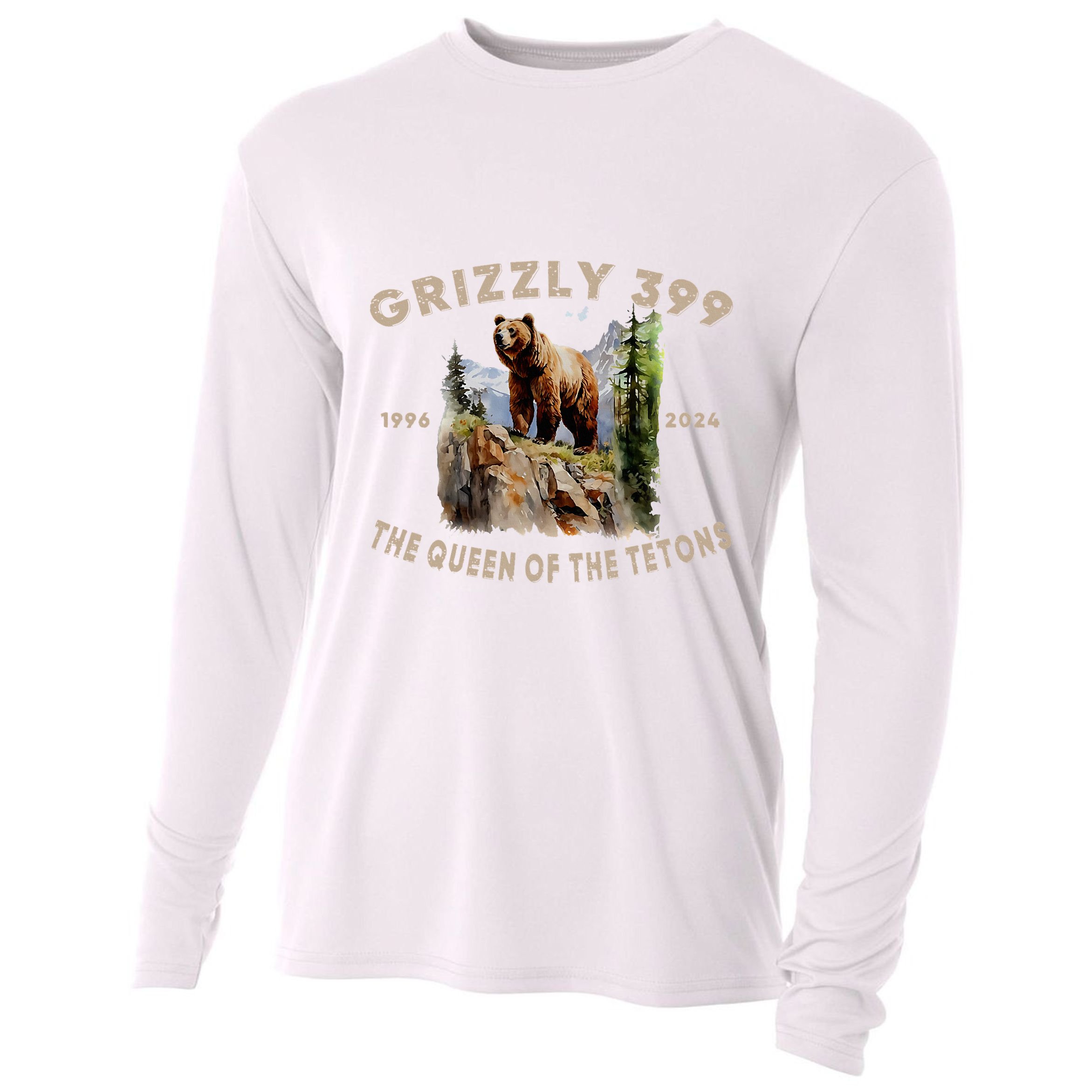 Retro Bear Lover Queen Of The Tetons Grizzly 399 Wildlife Cooling Performance Long Sleeve Crew