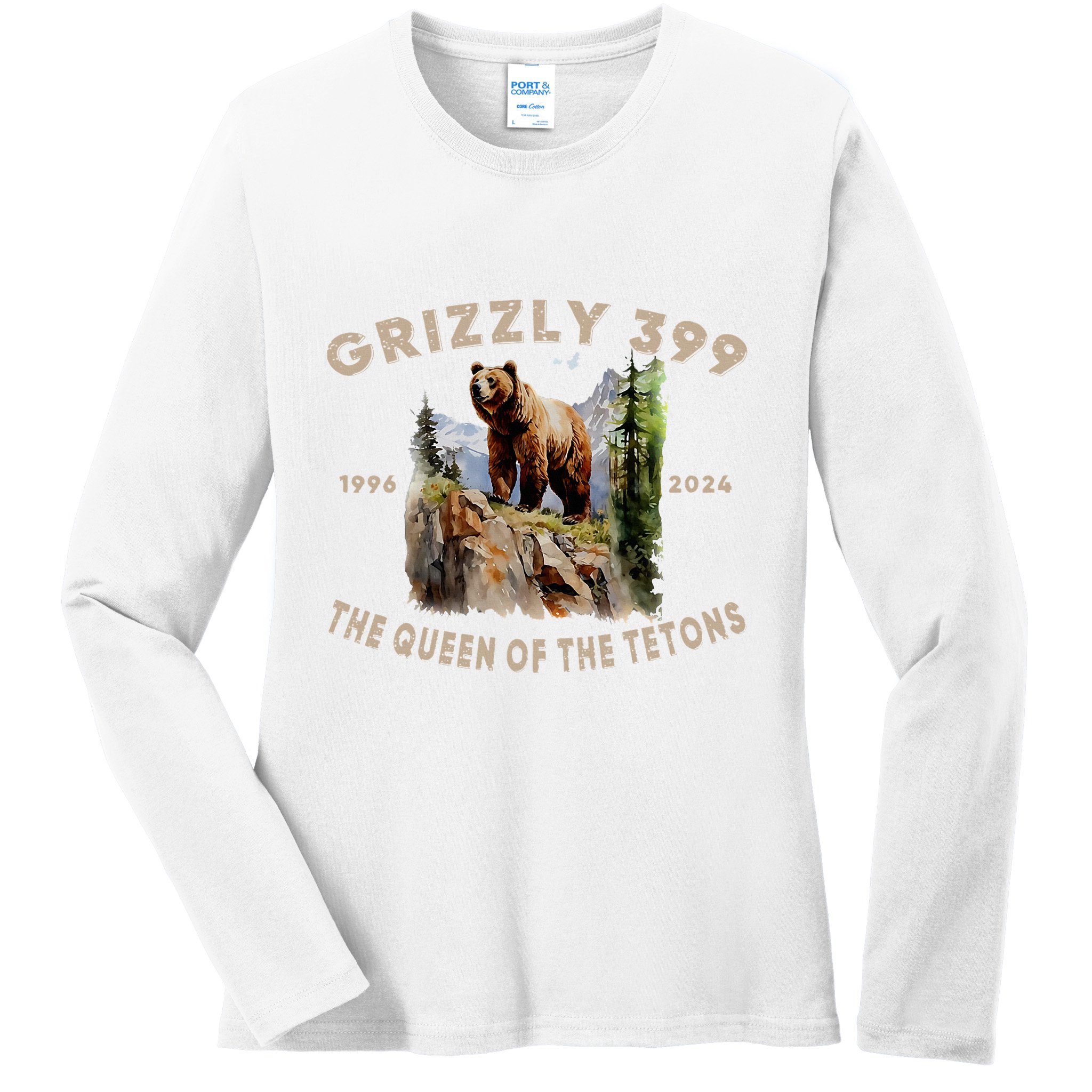 Retro Bear Lover Queen Of The Tetons Grizzly 399 Wildlife Ladies Long Sleeve Shirt