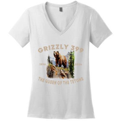 Retro Bear Lover Queen Of The Tetons Grizzly 399 Wildlife Women's V-Neck T-Shirt