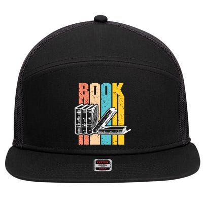 Retro Book Lovers Bookish Bookworm Cute Gift 7 Panel Mesh Trucker Snapback Hat