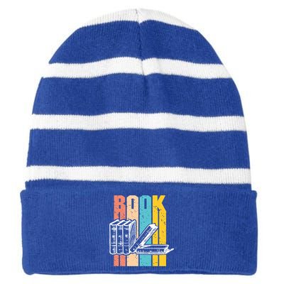 Retro Book Lovers Bookish Bookworm Cute Gift Striped Beanie with Solid Band