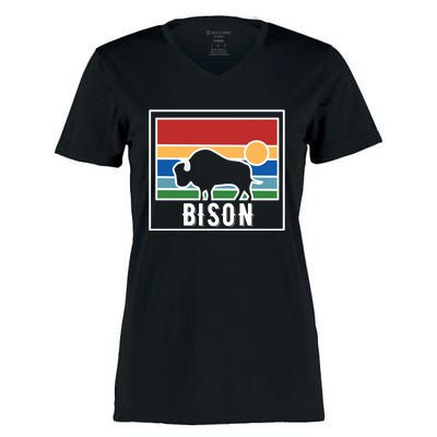 Retro Bison Logo Women's Momentum V-Neck T-Shirt