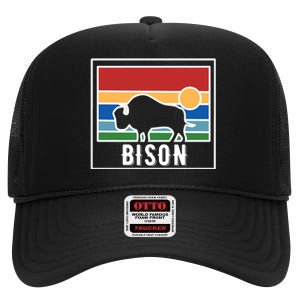 Retro Bison Logo High Crown Mesh Back Trucker Hat