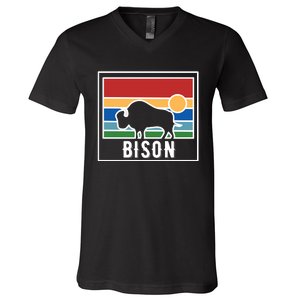 Retro Bison Logo V-Neck T-Shirt