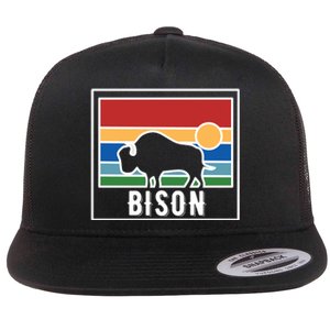 Retro Bison Logo Flat Bill Trucker Hat