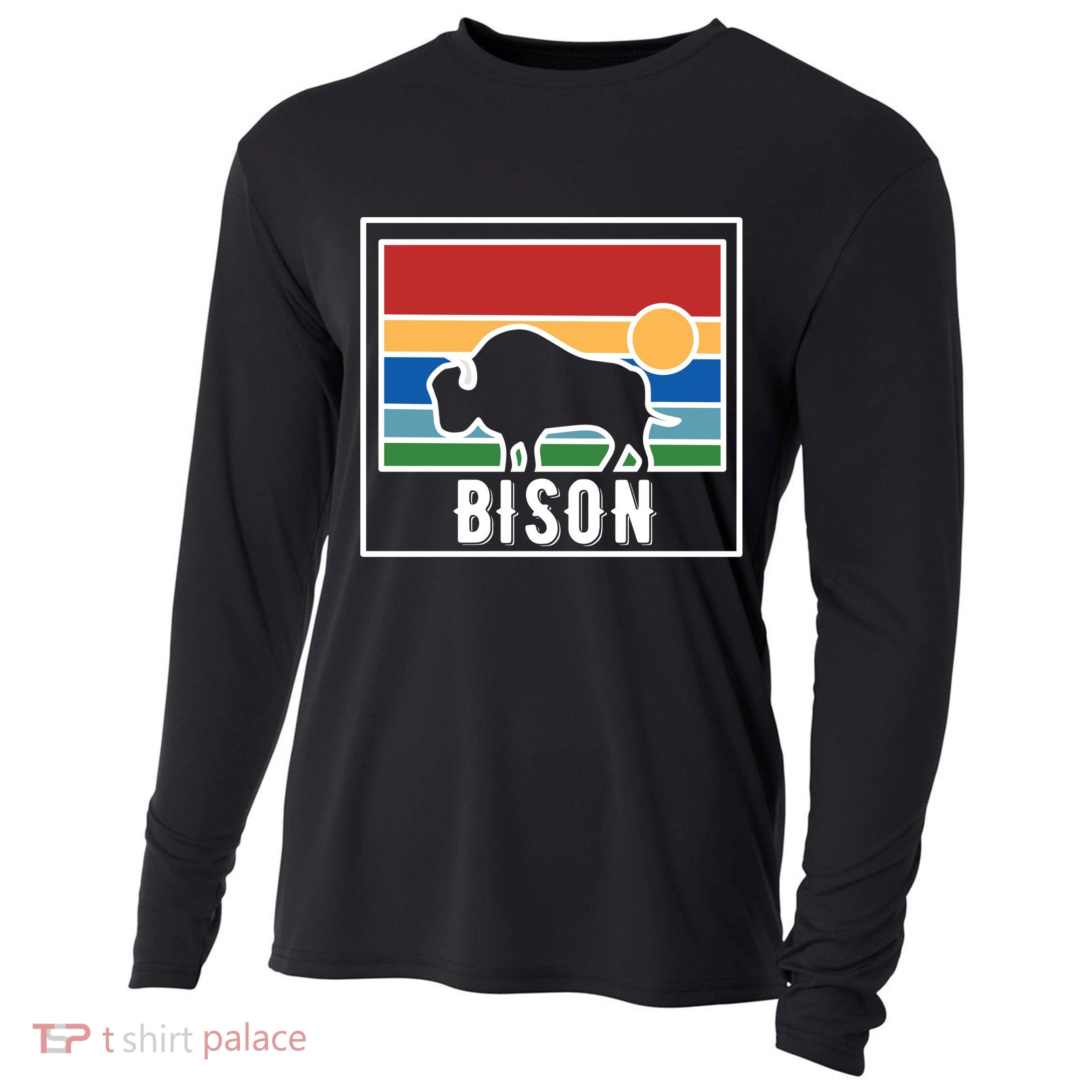 Retro Bison Logo Cooling Performance Long Sleeve Crew