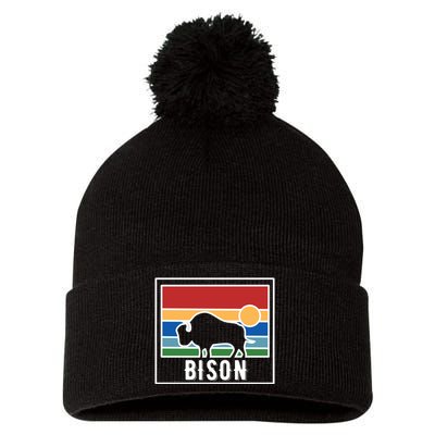 Retro Bison Logo Pom Pom 12in Knit Beanie