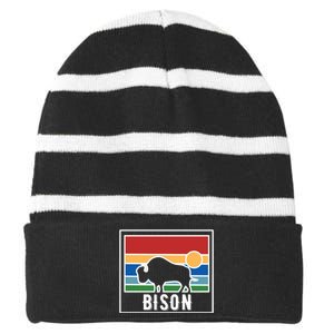 Retro Bison Logo Striped Beanie with Solid Band