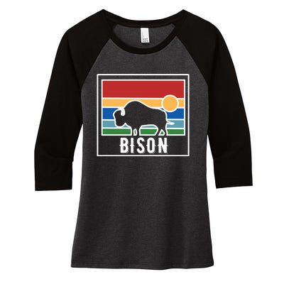 Retro Bison Logo Women's Tri-Blend 3/4-Sleeve Raglan Shirt