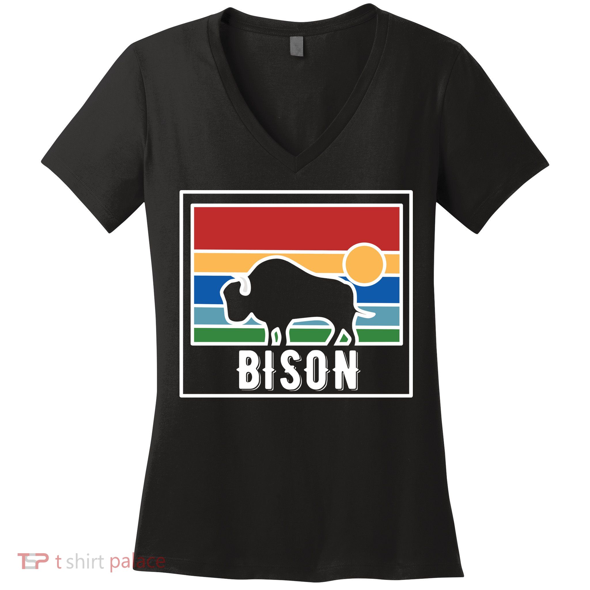Retro Bison Logo Women's V-Neck T-Shirt
