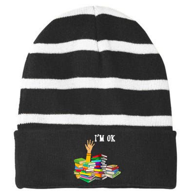 Reading Book Lovers Im Ok National Book Lovers Day Striped Beanie with Solid Band