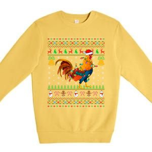 Rooster Bird Lover Lighting Santa Hat Rooster Ugly Christmas Gift Premium Crewneck Sweatshirt