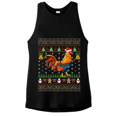 Rooster Bird Lover Lighting Santa Hat Rooster Ugly Christmas Gift Ladies PosiCharge Tri-Blend Wicking Tank