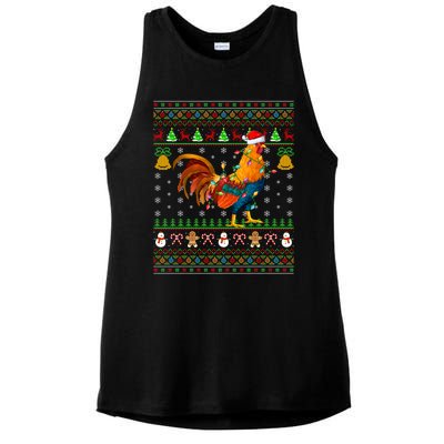 Rooster Bird Lover Lighting Santa Hat Rooster Ugly Christmas Gift Ladies PosiCharge Tri-Blend Wicking Tank