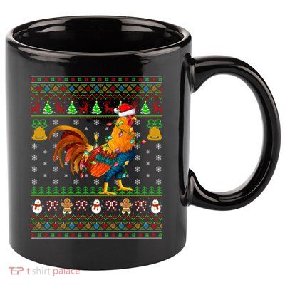 Rooster Bird Lover Lighting Santa Hat Rooster Ugly Christmas Gift 11oz C Handle Ceramic Mug