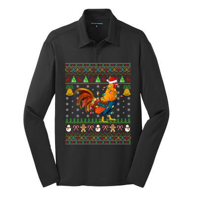 Rooster Bird Lover Lighting Santa Hat Rooster Ugly Christmas Gift Silk Touch Performance Long Sleeve Polo