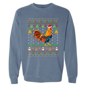 Rooster Bird Lover Lighting Santa Hat Rooster Ugly Christmas Gift Garment-Dyed Sweatshirt