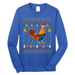 Rooster Bird Lover Lighting Santa Hat Rooster Ugly Christmas Gift Long Sleeve Shirt